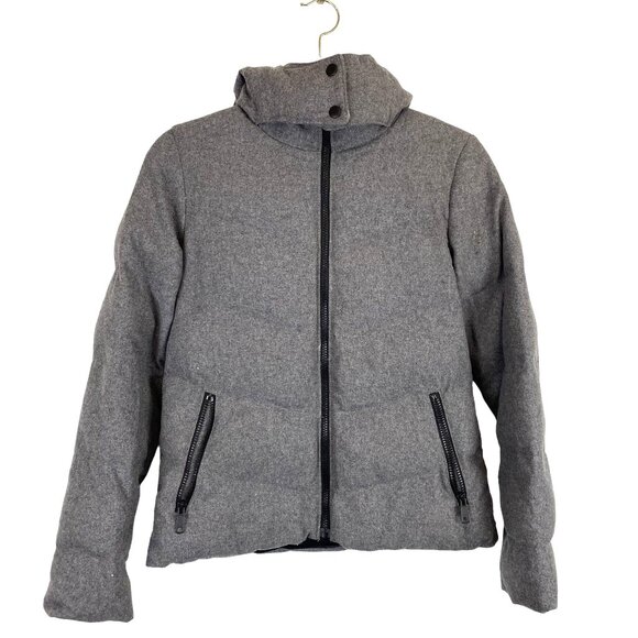 Gap S Primaloft Heather Grey Wool Alt Down Hooded Jacket Coat Zippered Pockets - Picture 1 of 14